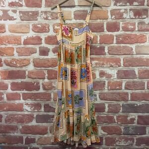 VTG Paper Heart Dress Women's L Multicolor Gardening Floral Patchwork Sundress